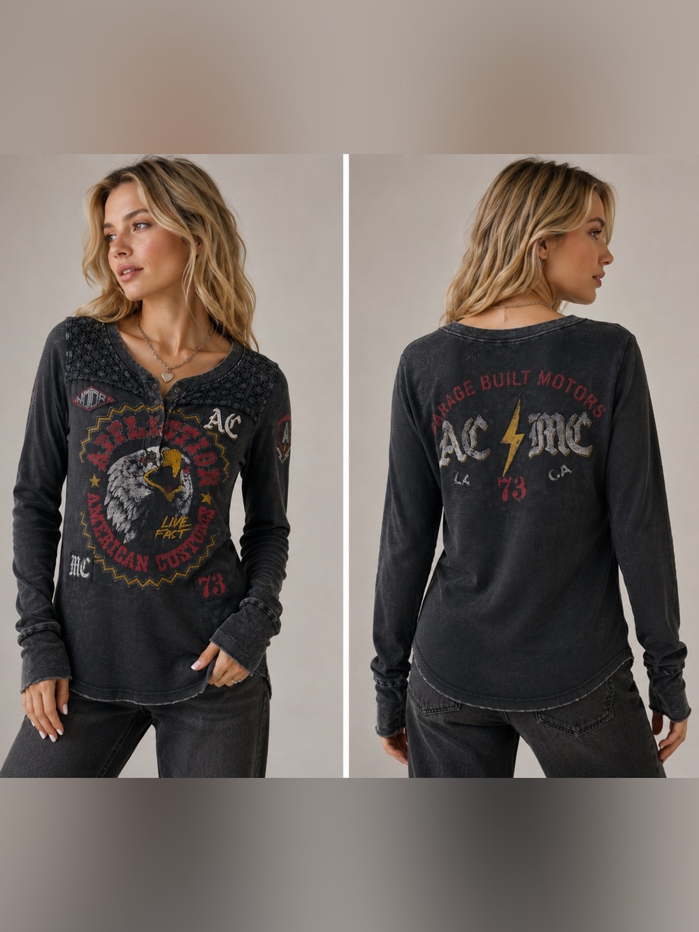 Affliction Black Vintage Graphic Long-Sleeve Henley